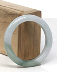 Baikalla White & Oil-Green Jadeite Jade "Half Round" Bangle Bracelet (52.8mm)