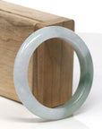 Baikalla White & Oil-Green Jadeite Jade "Half Round" Bangle Bracelet (52.8mm)
