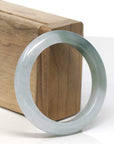 Baikalla White & Oil-Green Jadeite Jade "Half Round" Bangle Bracelet (52.8mm)