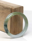 Baikalla Yellow-ish Green W/ Deep Blue-Green Flower Patch Jadeite Jade Oval Bangle (54.6mm)