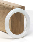 Baikalla White W/ Light Green Patch "Traditional Round" Jadeite Jade Bangle Bracelet (51.5mm)