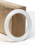 Baikalla White W/ Light Green Patch "Traditional Round" Jadeite Jade Bangle Bracelet (51.5mm)