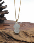 Baikalla 18k Yellow Gold Icy White-Green "Mischievous Little Monster" Jadeite Jade Pendant