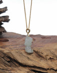 Baikalla 18k Yellow Gold Icy White-Green "Mischievous Little Monster" Jadeite Jade Pendant