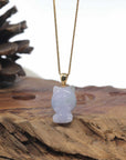 Baikalla 18k Yellow Gold Lavender & Light Green Patch "Mischievous Little Monster" Jadeite Jade Pendant