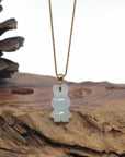 Baikalla 18k Yellow Gold Icy White-Green "Lucky Bunny" Jadeite Jade Pendant