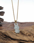 Baikalla 18k Yellow Gold Icy White-Green "Lucky Bunny" Jadeite Jade Pendant