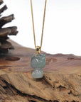 Baikalla 18k Yellow Gold Oil-Green & Wuji "Lucky Kitty" Jadeite Jade Pendant