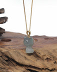 Baikalla 18k Yellow Gold Oil-Green & Wuji "Lucky Kitty" Jadeite Jade Pendant
