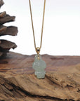Baikalla 18k Yellow Gold Icy Green "Mischievous Little Monster" Jadeite Jade Pendant