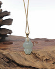 Baikalla 18k Yellow Gold Icy Green "Mischievous Little Monster" Jadeite Jade Pendant