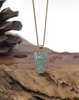 Baikalla 18k Yellow Gold Icy Green "Lucky Kitty" Jadeite Jade Pendant