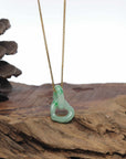 Baikalla "Double Heart KouKou" Light Apple-Green W/ Vivid Green Patches Jadeite Jade Pendant Necklace