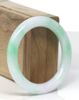 Baikalla "Moss In Snow" Vibrant Green & White W/ Light Lavender Patch "Traditional Round" Jadeite Jade Bangle Bracelet (53.5mm)