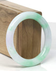 Baikalla "Moss In Snow" Vibrant Green & White W/ Light Lavender Patch "Traditional Round" Jadeite Jade Bangle Bracelet (53.5mm)
