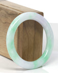 Baikalla "Moss In Snow" Vibrant Green & White W/ Light Lavender Patch "Traditional Round" Jadeite Jade Bangle Bracelet (53.5mm)