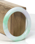 Baikalla "Moss In Snow" Vibrant Green & White W/ Light Lavender Patch "Traditional Round" Jadeite Jade Bangle Bracelet (53.5mm)