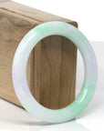 Baikalla "Moss In Snow" Vibrant Green & White W/ Light Lavender Patch "Traditional Round" Jadeite Jade Bangle Bracelet (53.5mm)