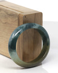 Baikalla Deep Blue-Green Flower & Rich Yellow-ish Green Jadeite Jade Oval Bangle (52.5mm)
