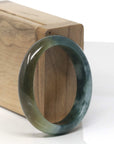 Baikalla Deep Blue-Green Flower & Rich Yellow-ish Green Jadeite Jade Oval Bangle (52.5mm)