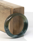 Baikalla Deep Blue-Green Flower & Rich Yellow-ish Green Jadeite Jade Oval Bangle (52.5mm)