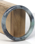 Baikalla Black Wuji W/ Green Patch Jadeite Jade "Half Round" Bangle Bracelet (62.7mm)