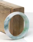 Baikalla Icy White W/ Blue-Green & Apple-Green Patches Jadeite Jade Oval Bangle (56.8mm)
