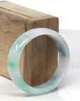 Baikalla Icy White W/ Blue-Green & Apple-Green Patches Jadeite Jade Oval Bangle (56.8mm)