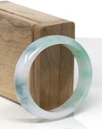 Baikalla Icy White W/ Blue-Green & Apple-Green Patches Jadeite Jade Oval Bangle (56.8mm)