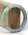 Baikalla Black Sesame Wuji & Vibrant Green Flowers Jadeite Jade "Half Round" Bangle Bracelet (61mm)