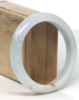 Baikalla White-Green W/ Sajin Flower Jadeite Jade "Half Round" Bangle Bracelet (60.8mm)