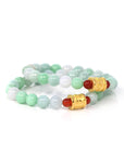 Baikalla Jewelry jade beads bracelet 24K Pure Yellow Gold Buddha Symbol Tongtong With Genuine Green Jadeite Beads Bracelet ( 9 mm )