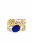 Baikalla Jewelry Jade Ring Baikalla Antique Natural Lapis and Agate Sterling Silver Gold Plated Two Tone Ring