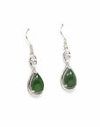 Baikalla Jewelry Silver Gemstone Earrings Sterling Silver Genuine Nephrite Green Jade Teardrop Dangle Earrings