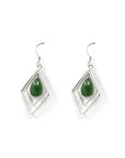 Baikalla Jewelry Silver Gemstone Earrings Sterling Silver Genuine Nephrite Green Jade Oval Dangle Earrings