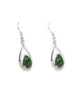 Baikalla Jewelry Silver Gemstone Earrings Sterling Silver Genuine Nephrite Green Jade Teardrop Dangle Earrings