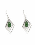 Baikalla Jewelry Silver Gemstone Earrings Sterling Silver Genuine Nephrite Green Jade Oval Dangle Earrings