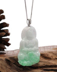 Baikalla Jewelry Jade Guanyin Pendant Necklace 14k White Gold "Goddess of Compassion" Genuine Green Jadeite Jade Guanyin Necklace With Gold Diamond Bail