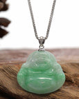 Baikalla Jewelry Jade Buddha Pendant Baikalla™ "Laughing Buddha" Genuine Vibrant Green Jadeite Buddha Pendant Necklace With 14k White Gold Diamond Bail