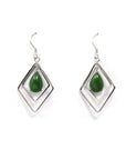 Baikalla Jewelry Silver Gemstone Earrings Sterling Silver Genuine Nephrite Green Jade Oval Dangle Earrings