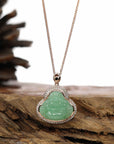 Baikalla Jewelry Gold Jade Buddha Baikalla "Laughing Buddha" 18k Gold Genuine Apple Green Jadeite Jade with S1 Diamonds