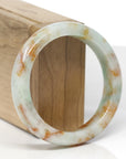 Baikalla Natural Light Apple-Green & Orange Sajin Jadeite Jade "Square Cut" Bangle Bracelet (56.1mm)