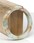 Baikalla Natural Light Apple-Green & Orange Sajin Jadeite Jade "Square Cut" Bangle Bracelet (56.1mm)