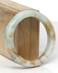 Baikalla Natural Light Apple-Green & Orange Sajin Jadeite Jade "Square Cut" Bangle Bracelet (56.1mm)