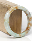 Baikalla Natural Light Apple-Green & Orange Sajin Jadeite Jade "Square Cut" Bangle Bracelet (56.1mm)