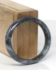 Baikalla Natural Black Wuji Jadeite Jade "Oval Half Round" Bangle Bracelet (56.4mm)