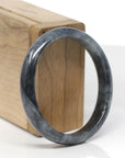 Baikalla Natural Black Wuji Jadeite Jade "Oval Half Round" Bangle Bracelet (56.4mm)