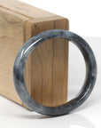 Baikalla Natural Black Wuji Jadeite Jade "Oval Half Round" Bangle Bracelet (56.4mm)