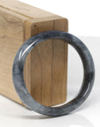 Baikalla Natural Black Wuji Jadeite Jade "Oval Half Round" Bangle Bracelet (56.4mm)