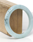 Baikalla Trailing Vine Leaf Carving Natural Blue-Green W/ Deep Blue-Green Flowers Jadeite Jade "Half Round" Bangle Bracelet (56.5mm)